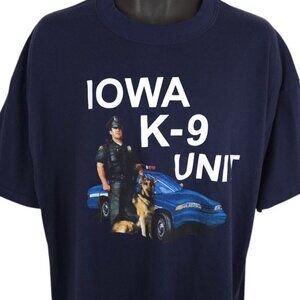 Vintage Iowa K9 Unit T Shirt Mens Size XL Blue Y2K Police Law Enforcement